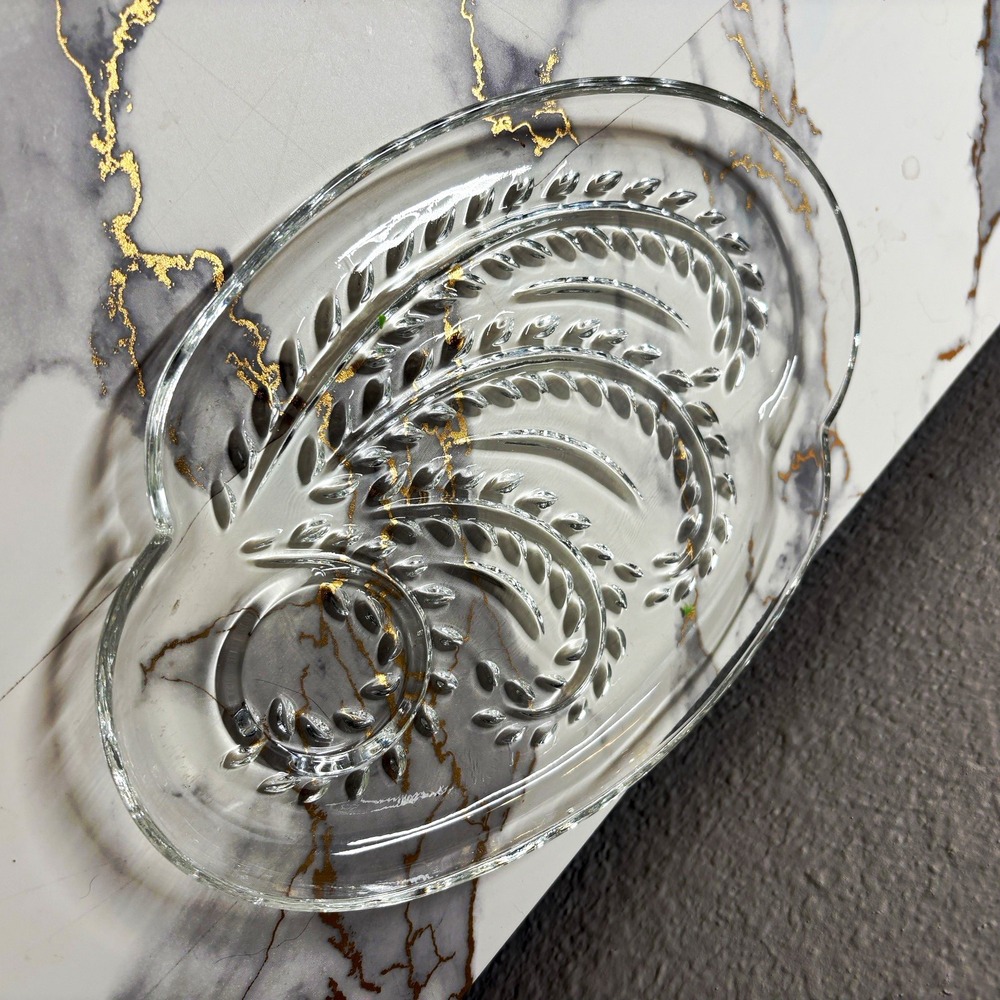 Vintage Federal Glass Homestead Wheat Leaf Snack Plate Clear Pressed MCM No Cup